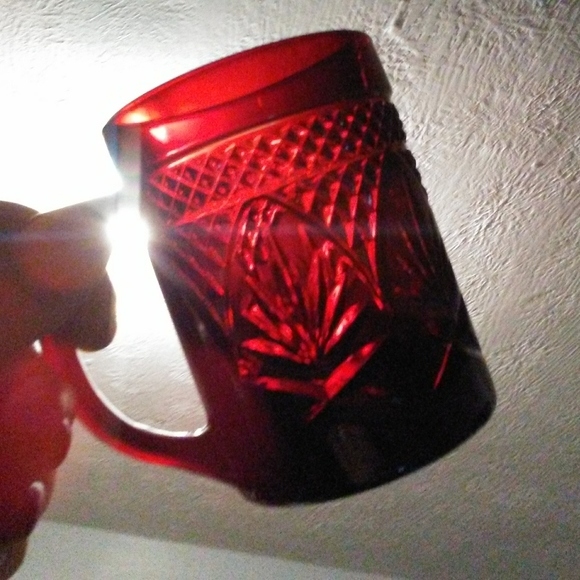 1 Mug Vintage French Faceted Glass Antique Ruby Red Cafe Cup France Cafecore - Picture 6 of 11
